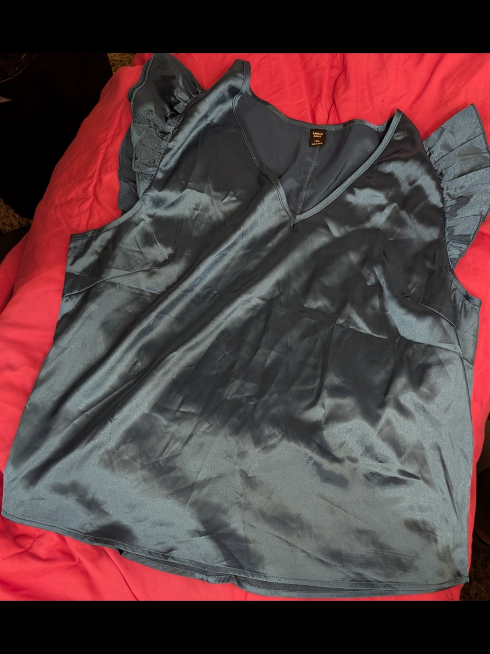 Satin V-Neck Flutter Sleeve Top - Teal